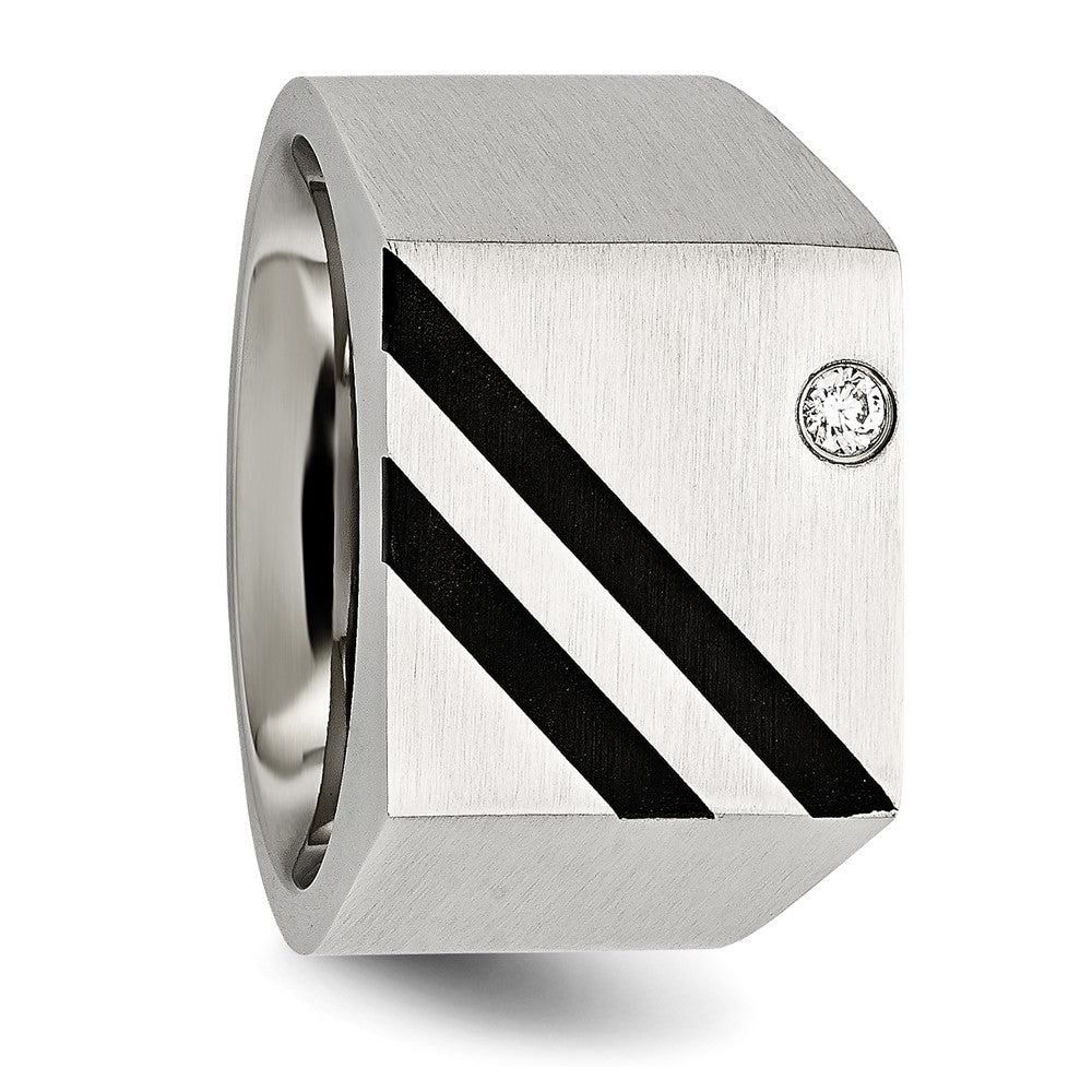 Alternate view of the Men&#39;s 14mm Stainless Steel Black Plated CZ Signet Tapered Ring by The Black Bow Jewelry Co.