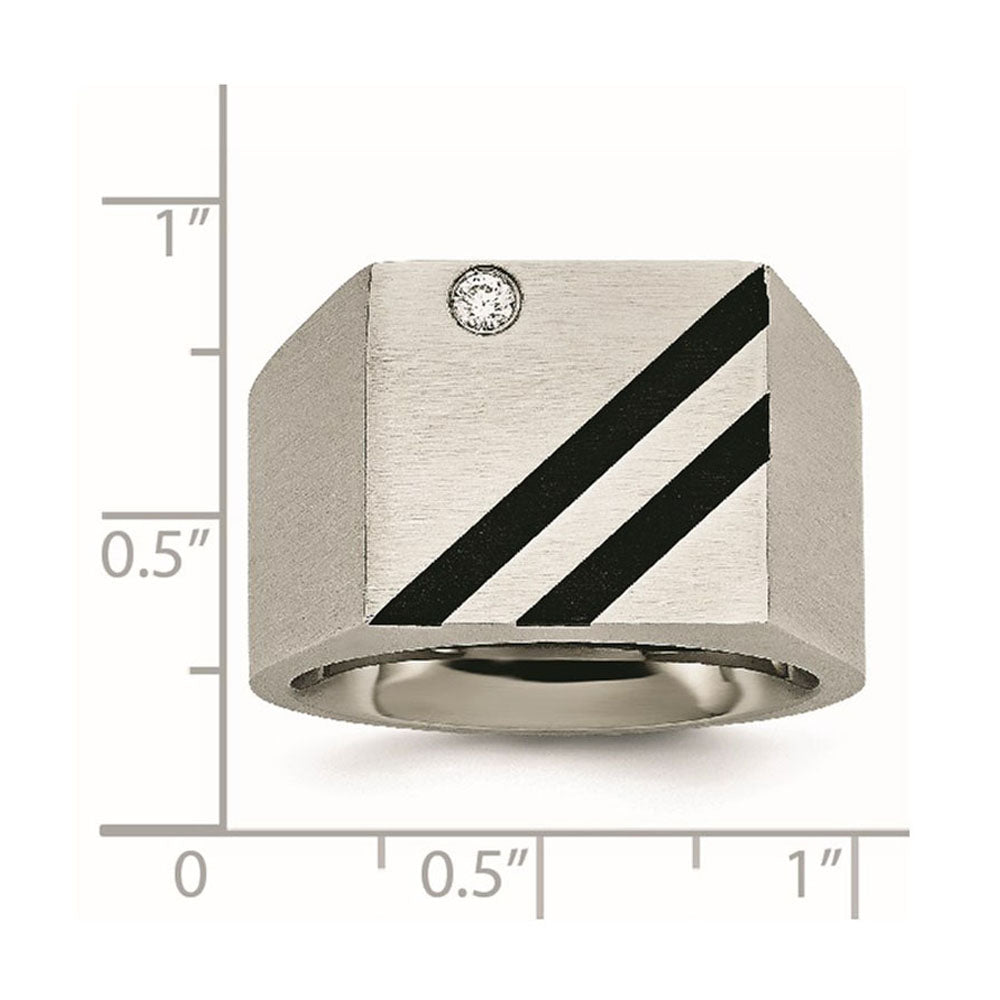 Alternate view of the Men&#39;s 14mm Stainless Steel Black Plated CZ Signet Tapered Ring by The Black Bow Jewelry Co.