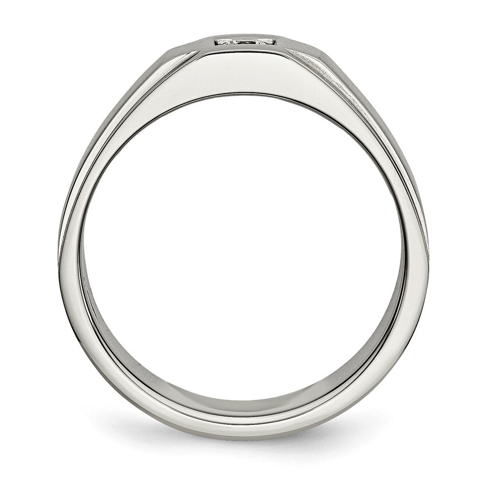 Alternate view of the Men&#39;s 8mm Stainless Steel &amp; CZ Brushed &amp; Polished Tapered Ring by The Black Bow Jewelry Co.