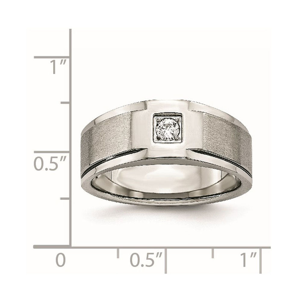 Alternate view of the Men&#39;s 8mm Stainless Steel &amp; CZ Brushed &amp; Polished Tapered Ring by The Black Bow Jewelry Co.