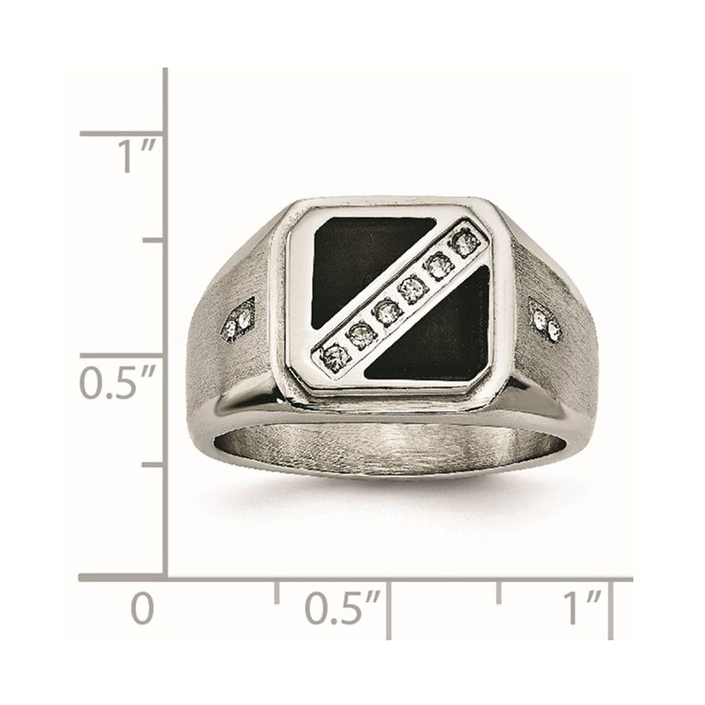Alternate view of the Men&#39;s 13mm Stainless Steel Black Enamel &amp; CZ Tapered Ring by The Black Bow Jewelry Co.