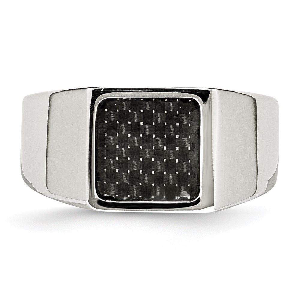 Alternate view of the Men's 11mm Stainless Steel & Black Carbon Fiber Signet Tapered Ring by The Black Bow Jewelry Co.