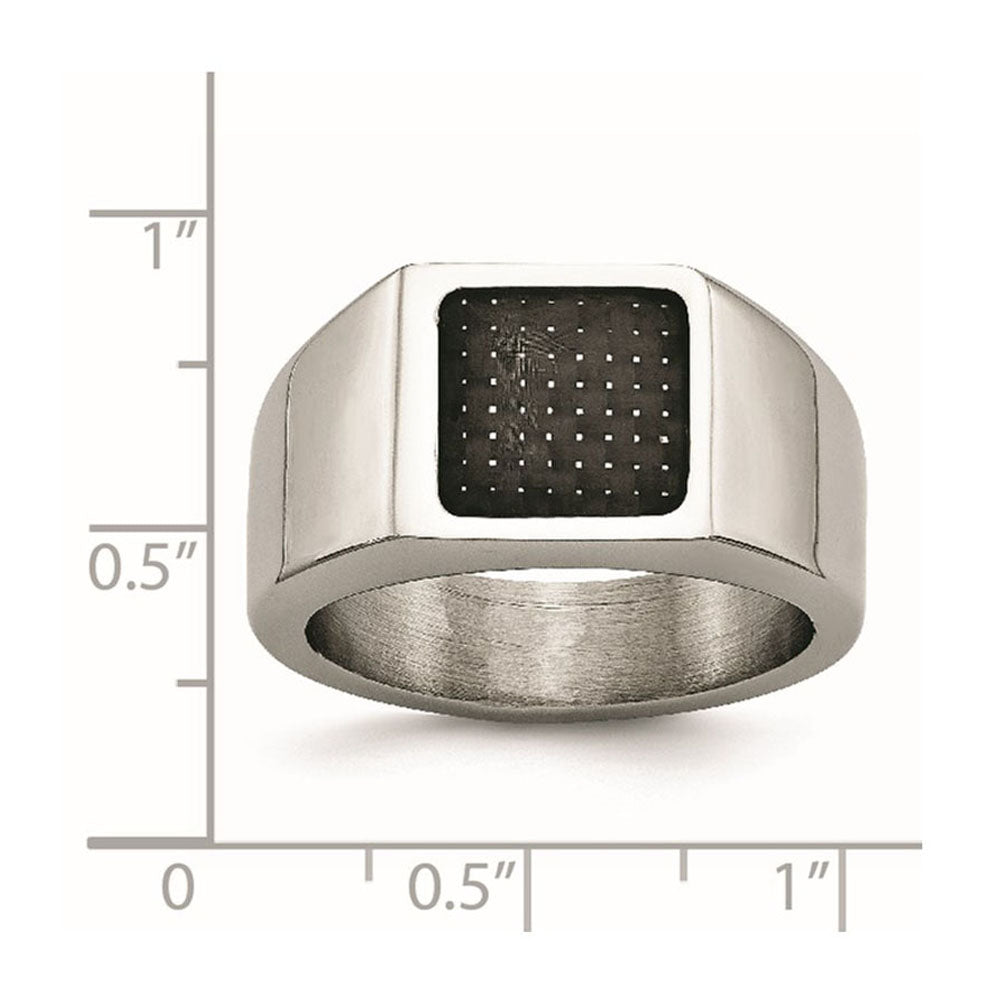 Alternate view of the Men's 11mm Stainless Steel & Black Carbon Fiber Signet Tapered Ring by The Black Bow Jewelry Co.