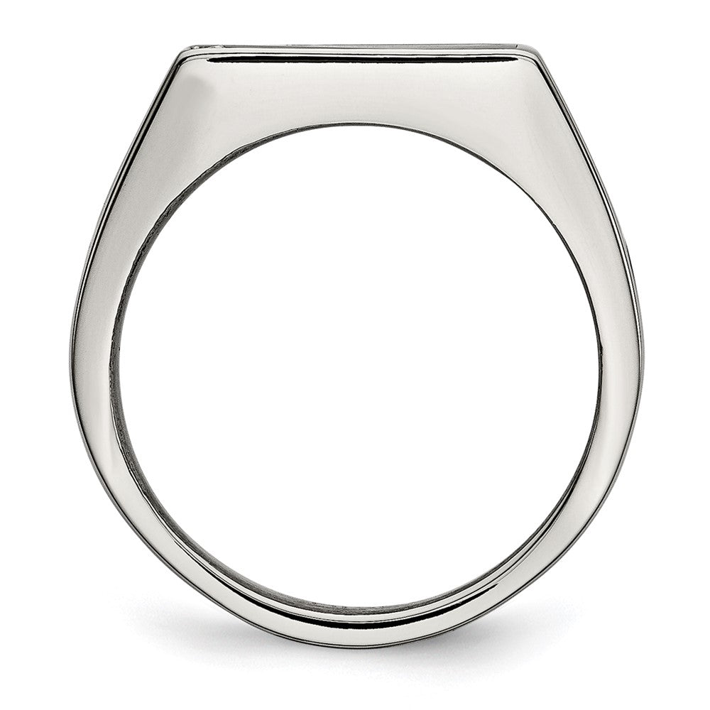 Alternate view of the Men&#39;s 9mm Stainless Steel Black Enamel &amp; CZ Tapered Signet Ring by The Black Bow Jewelry Co.