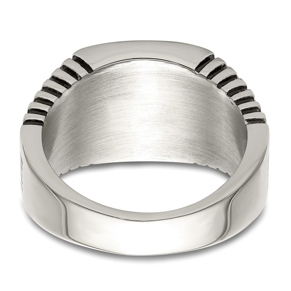 Alternate view of the Men&#39;s 12mm Stainless Steel &amp; CZ Polished/Antiqued Tapered Ring by The Black Bow Jewelry Co.