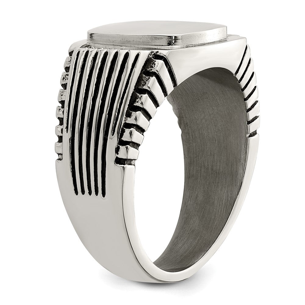 Alternate view of the Men&#39;s 12mm Stainless Steel &amp; CZ Polished/Antiqued Tapered Ring by The Black Bow Jewelry Co.