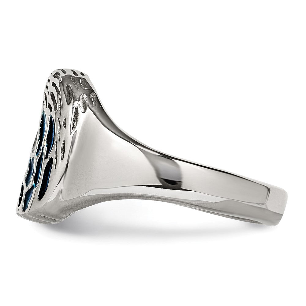 Alternate view of the Men's 15mm Stainless Steel Blue Enamel Eagle Tapered Ring by The Black Bow Jewelry Co.
