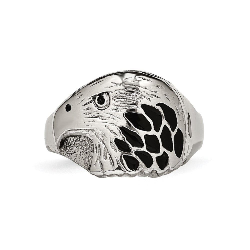 Alternate view of the Men's 15mm Stainless Steel Black Enamel Eagle Tapered Ring by The Black Bow Jewelry Co.