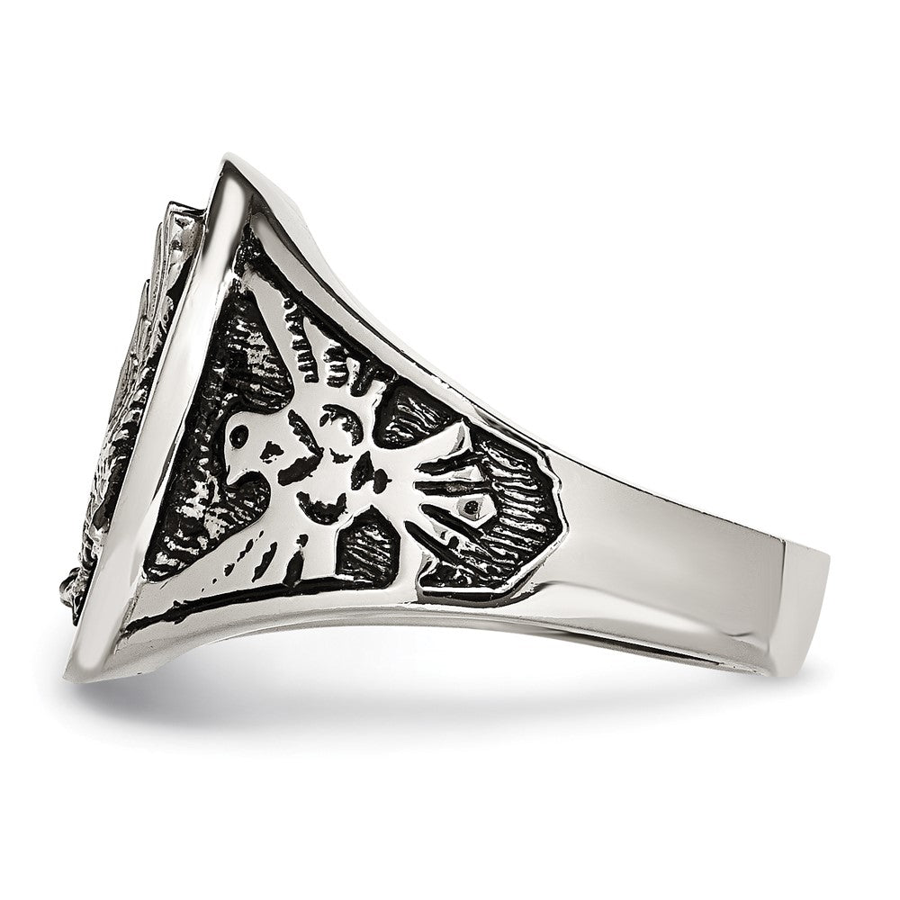Alternate view of the Men&#39;s 19mm Stainless Steel Black Enamel Textured Eagle Ring by The Black Bow Jewelry Co.