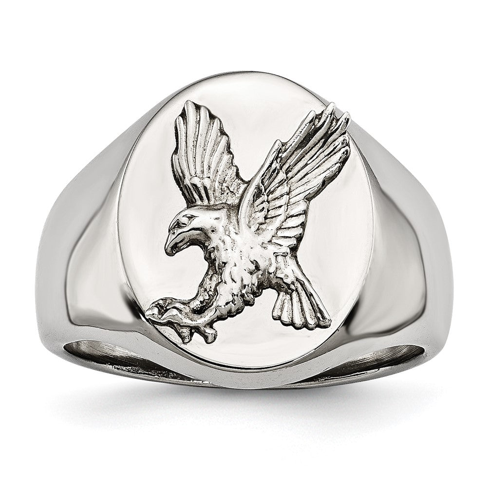 Men's 17mm Stainless Steel & Rhodium Plated Sterling Silver Eagle Ring, Item R11742 by The Black Bow Jewelry Co.
