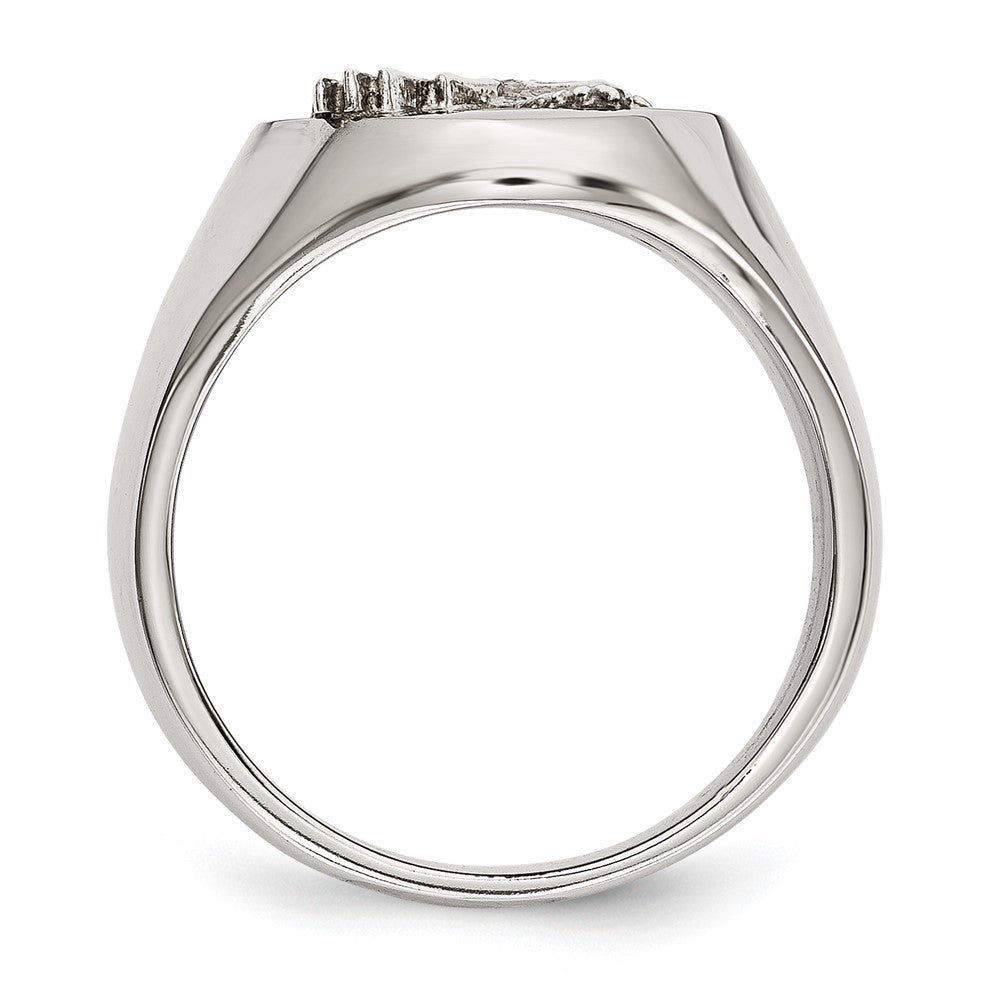 Alternate view of the Men's 17mm Stainless Steel & Rhodium Plated Sterling Silver Eagle Ring by The Black Bow Jewelry Co.