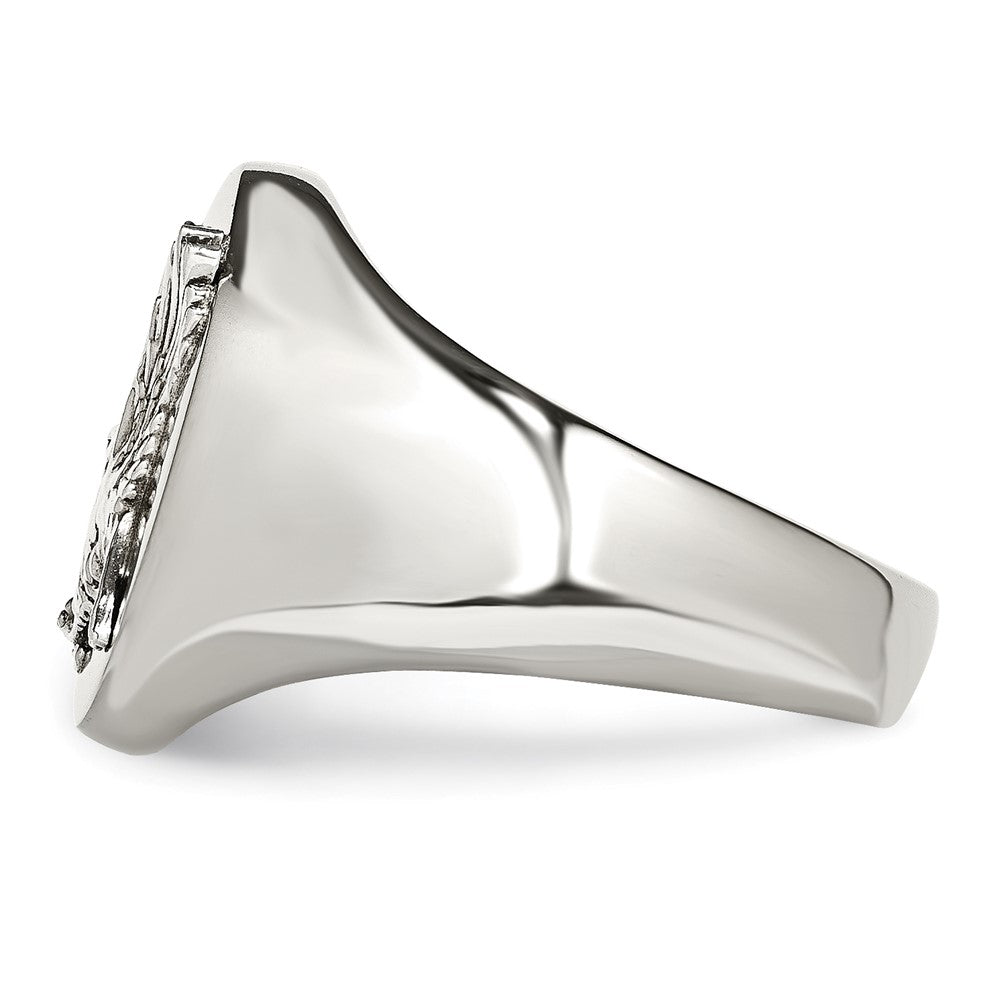 Alternate view of the Men's 17mm Stainless Steel & Rhodium Plated Sterling Silver Eagle Ring by The Black Bow Jewelry Co.