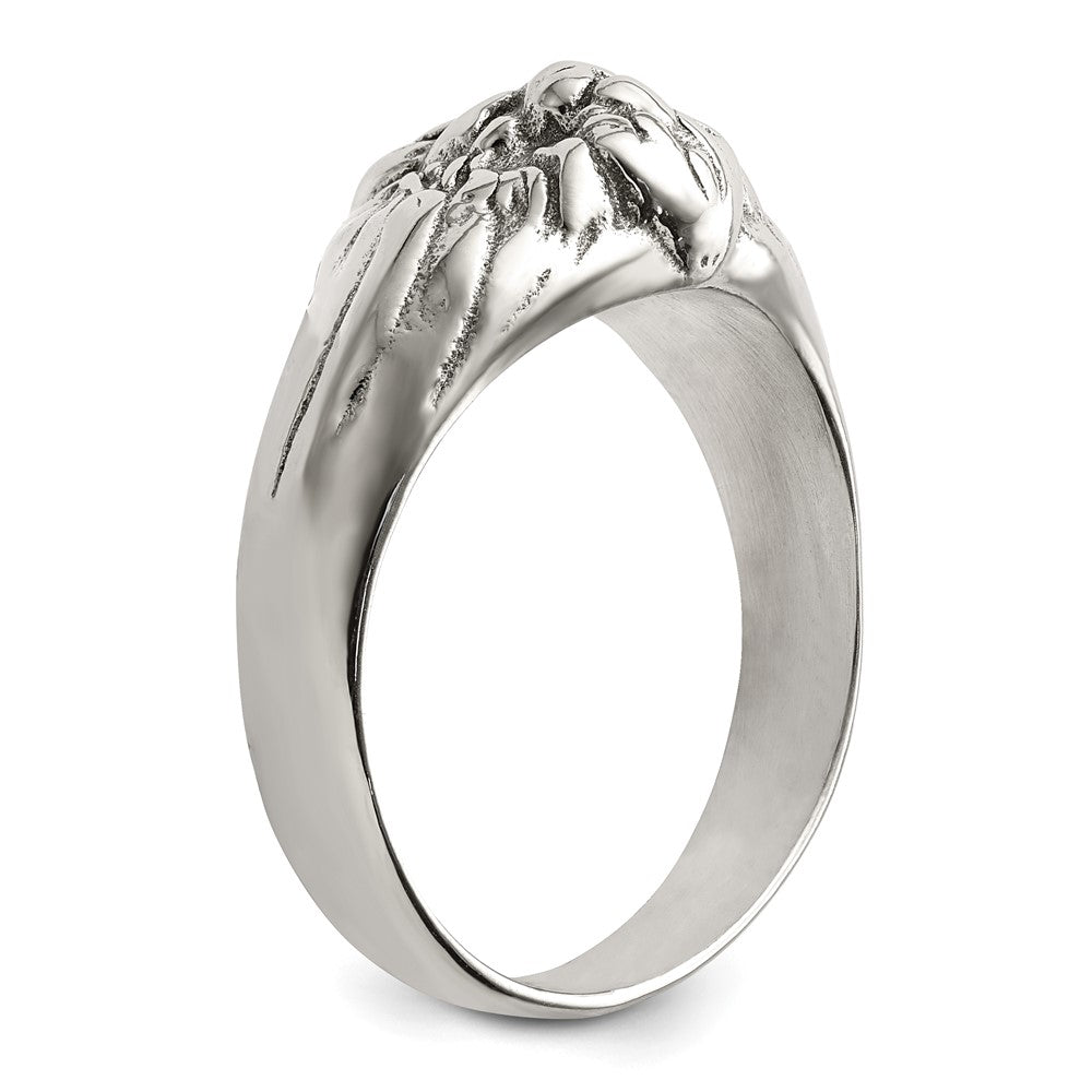 Alternate view of the Men's 13mm Stainless Steel Antiqued Lion Head Tapered Ring by The Black Bow Jewelry Co.