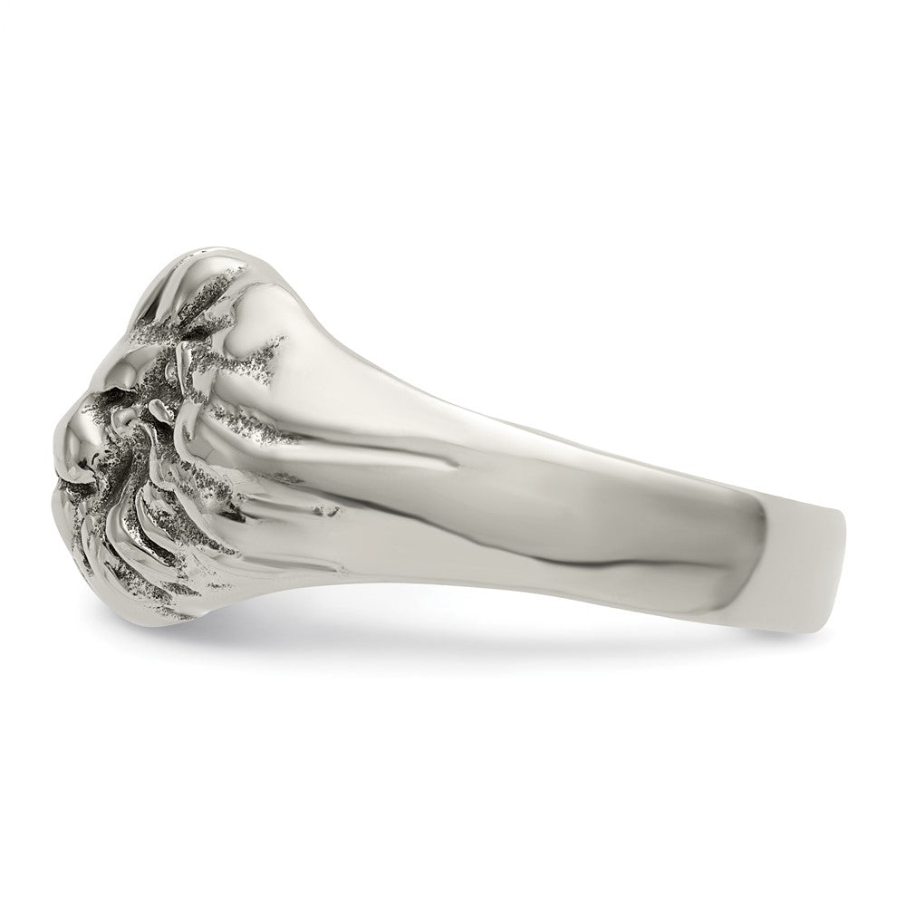 Alternate view of the Men's 13mm Stainless Steel Antiqued Lion Head Tapered Ring by The Black Bow Jewelry Co.