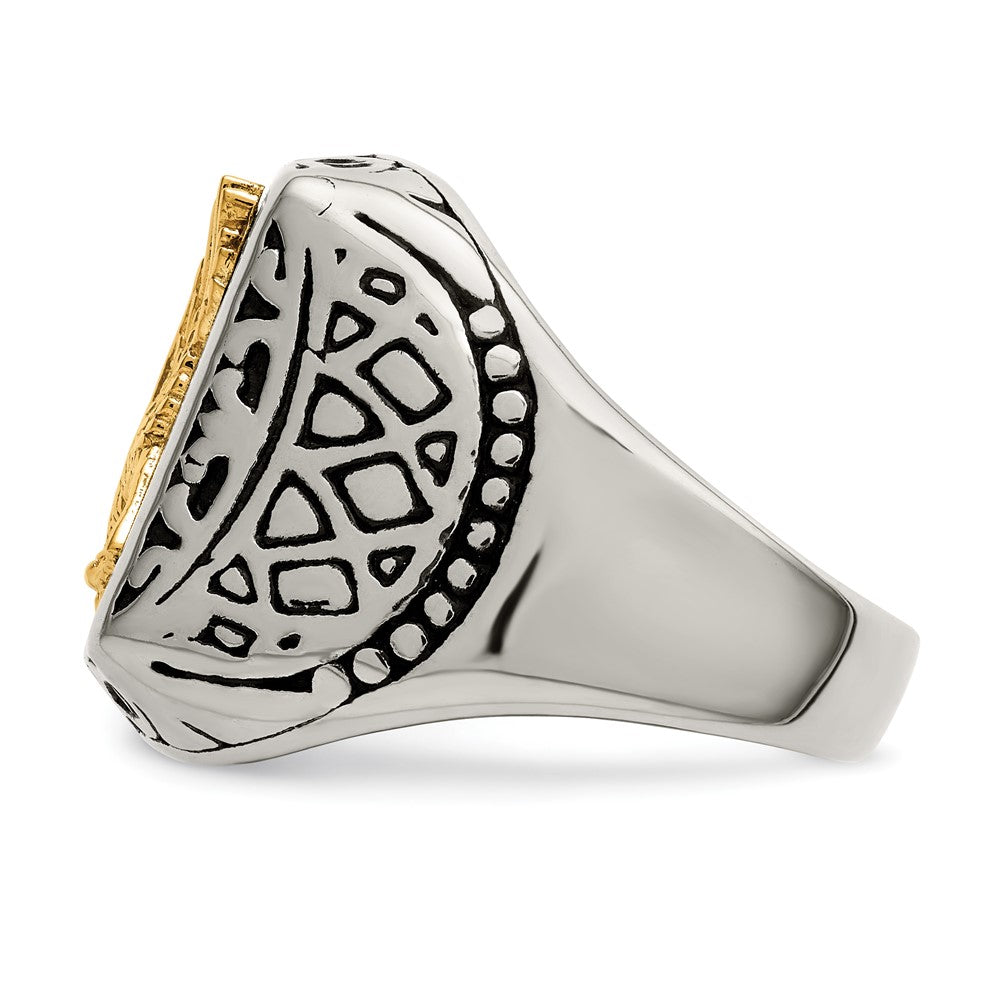 Alternate view of the Men&#39;s 20mm Stainless Steel &amp; 14K Gold Accent Eagle Tapered Ring by The Black Bow Jewelry Co.