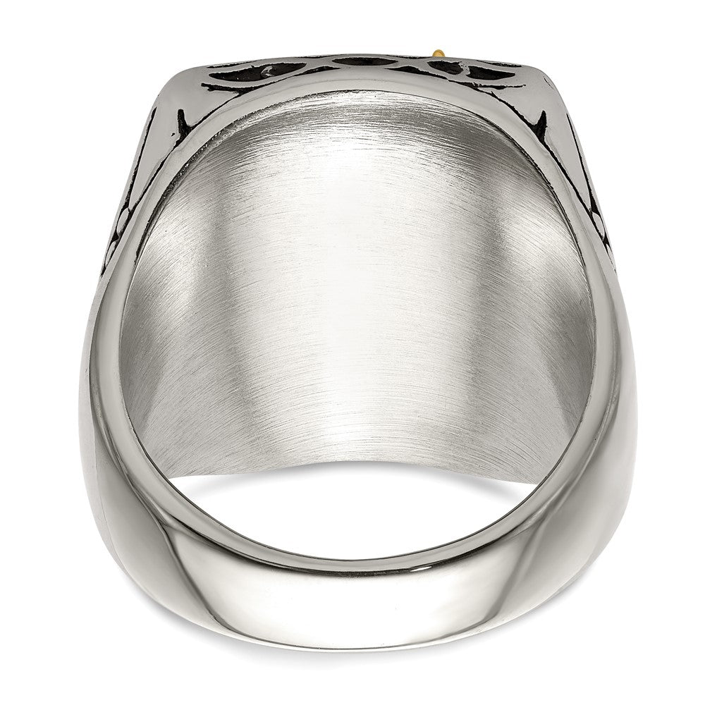 Alternate view of the Men&#39;s 20mm Stainless Steel &amp; 14K Gold Accent Eagle Tapered Ring by The Black Bow Jewelry Co.