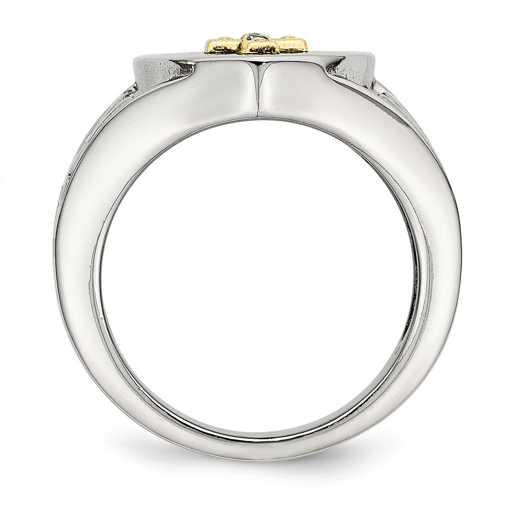 Alternate view of the 14mm Stainless Steel 10KYG Plated Cross &amp; .02ct Diamond Tapered Ring by The Black Bow Jewelry Co.