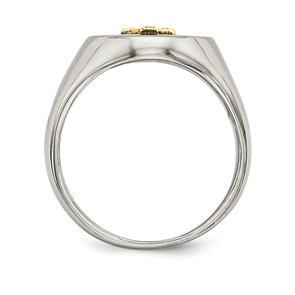 Alternate view of the 17mm Stainless Steel 10KYG Plated Cross &amp; .02ct Diamond Tapered Ring by The Black Bow Jewelry Co.