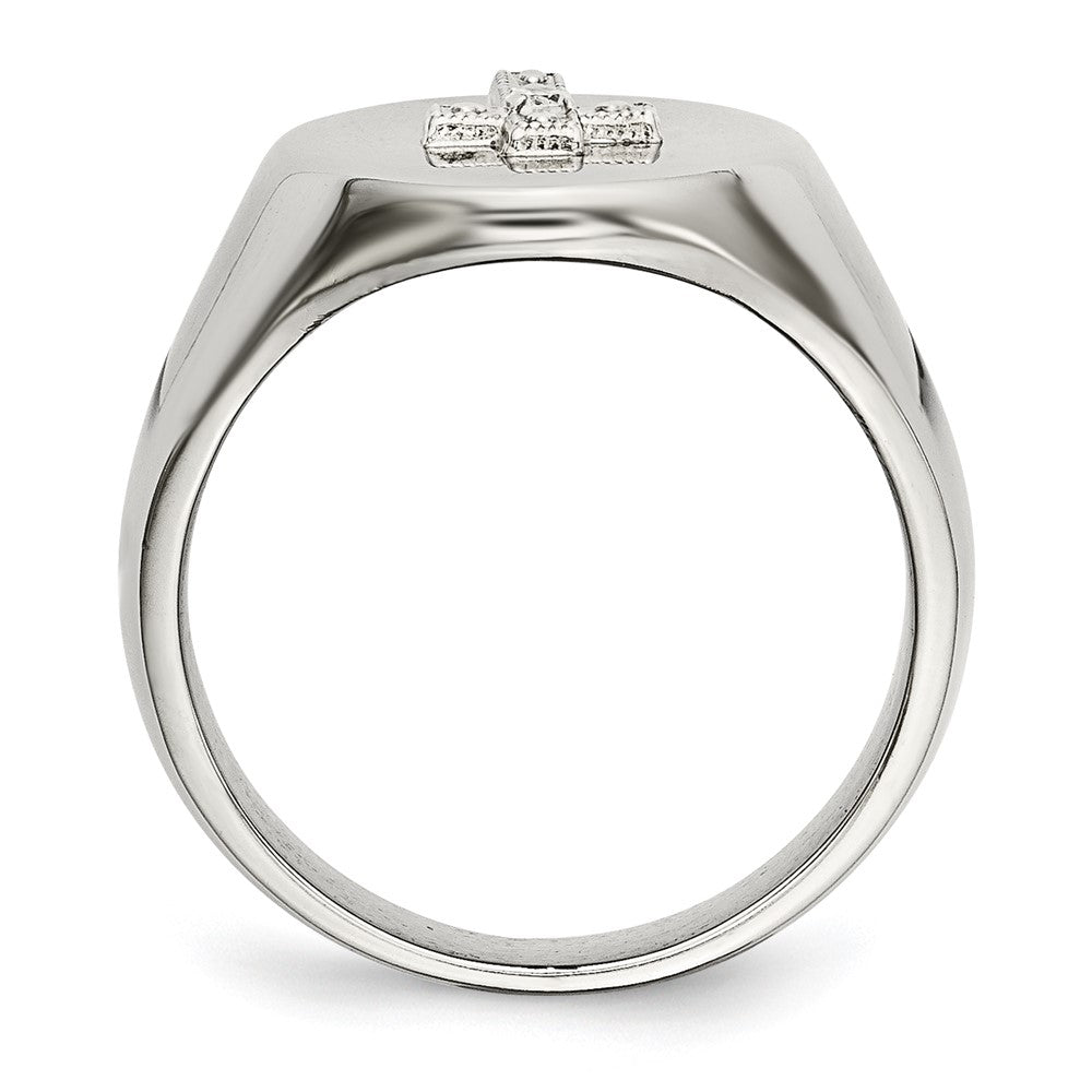 Alternate view of the 17mm Stainless Steel, Sterling Silver Cross &amp; CZ Tapered Ring by The Black Bow Jewelry Co.