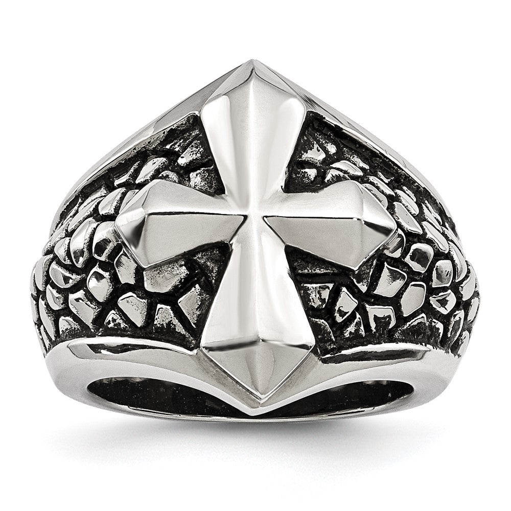 Men&#39;s 21mm Stainless Steel Tapered Cross Ring, Item R11751 by The Black Bow Jewelry Co.
