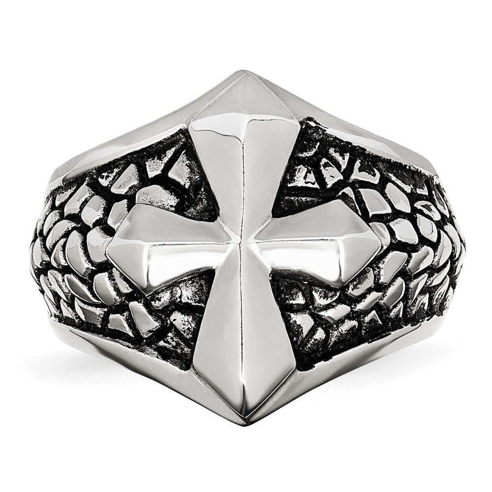 Alternate view of the Men&#39;s 21mm Stainless Steel Tapered Cross Ring by The Black Bow Jewelry Co.
