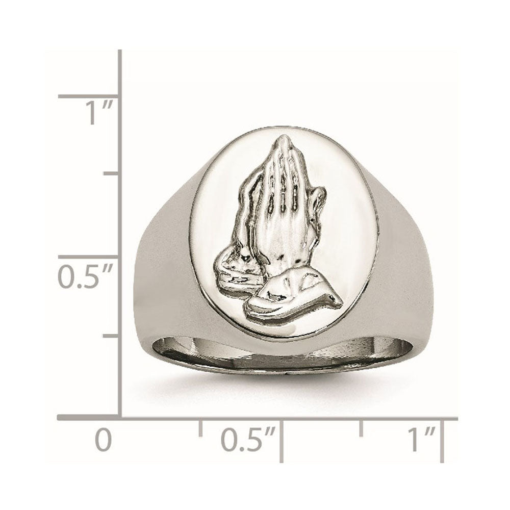 Alternate view of the Men&#39;s 17mm Stainless Steel &amp; Sterling Silver Praying Hands Ring by The Black Bow Jewelry Co.