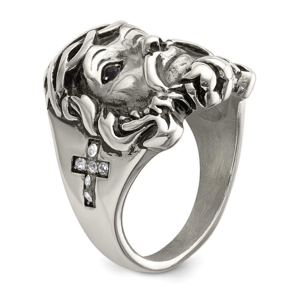Alternate view of the Men&#39;s 25mm Stainless Steel &amp; Crystal Jesus Cross Tapered Ring by The Black Bow Jewelry Co.