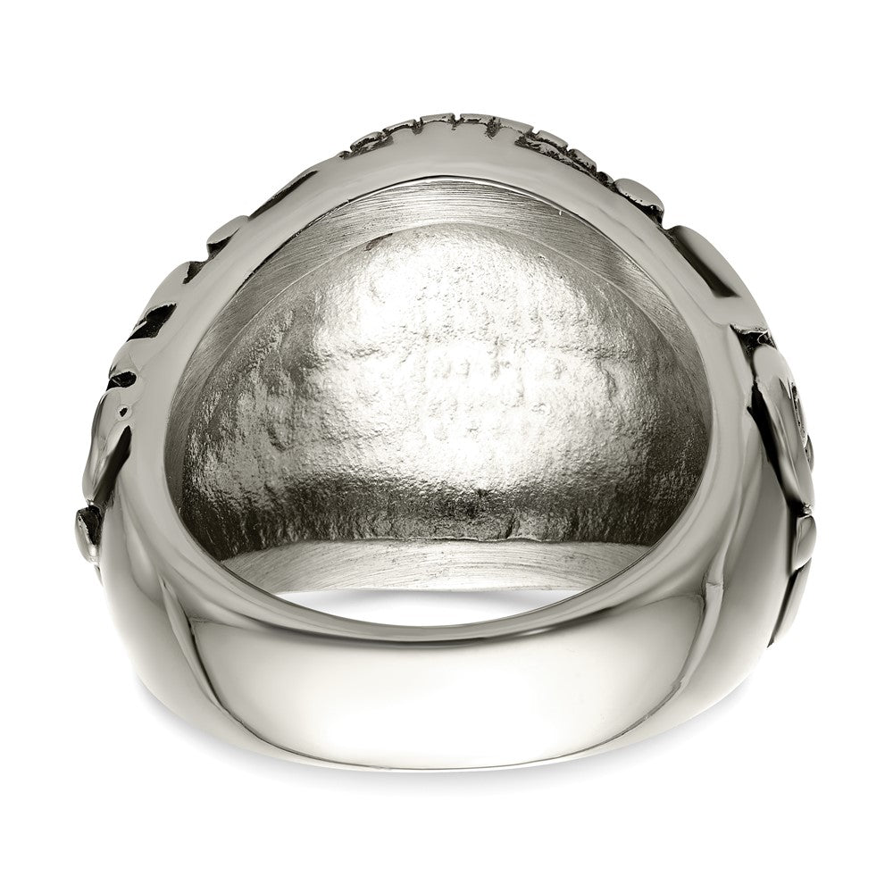 Alternate view of the Men&#39;s 20mm Stainless Steel Antiqued Ornate Cross Tapered Ring by The Black Bow Jewelry Co.