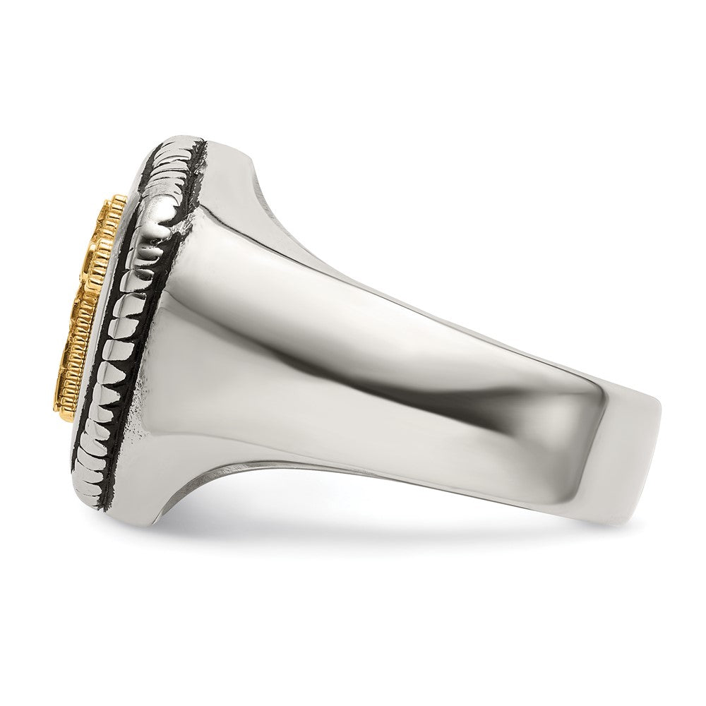 Alternate view of the Men&#39;s 18mm Stainless Steel &amp; 14k Gold Accent Shield Cross Ring by The Black Bow Jewelry Co.