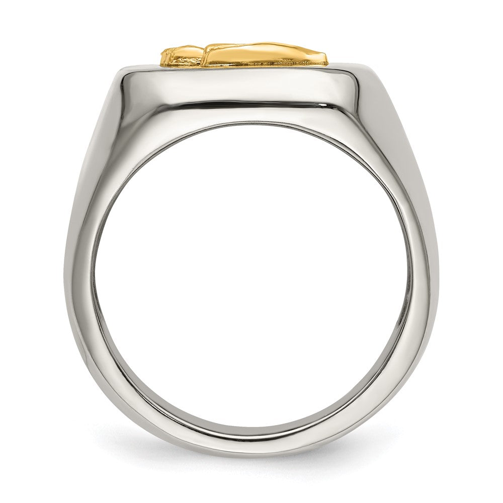 Alternate view of the Men&#39;s 20mm Stainless Steel w/14K Gold Accent Praying Hands Ring by The Black Bow Jewelry Co.