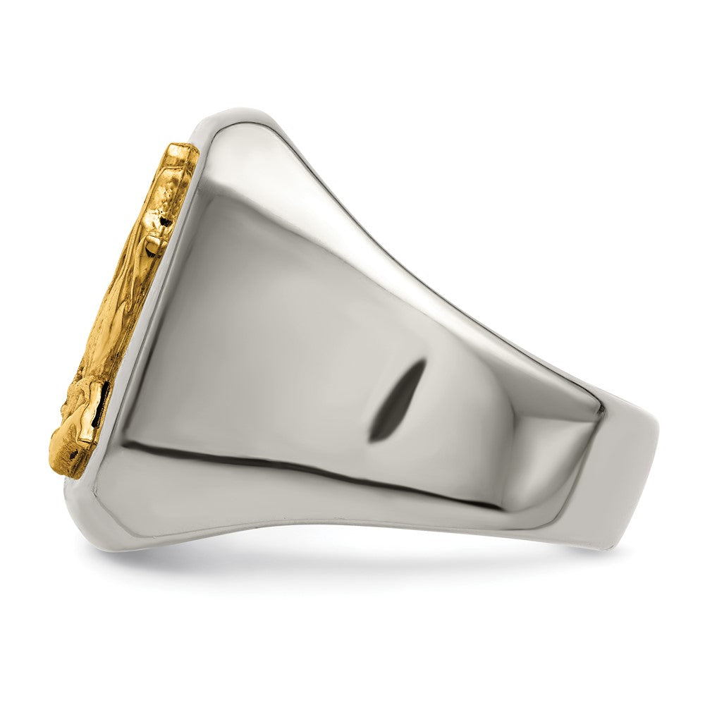 Alternate view of the Men&#39;s 20mm Stainless Steel w/14K Gold Accent Praying Hands Ring by The Black Bow Jewelry Co.