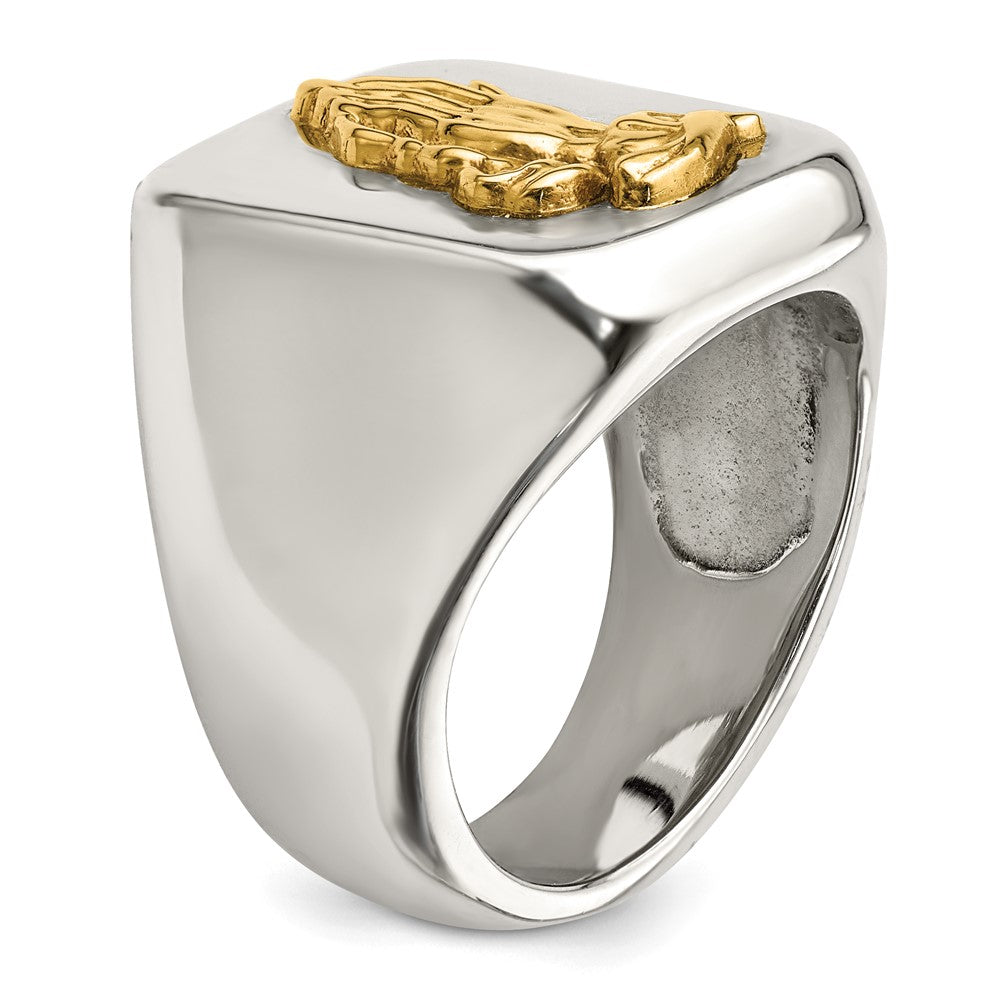 Alternate view of the Men&#39;s 20mm Stainless Steel w/14K Gold Accent Praying Hands Ring by The Black Bow Jewelry Co.