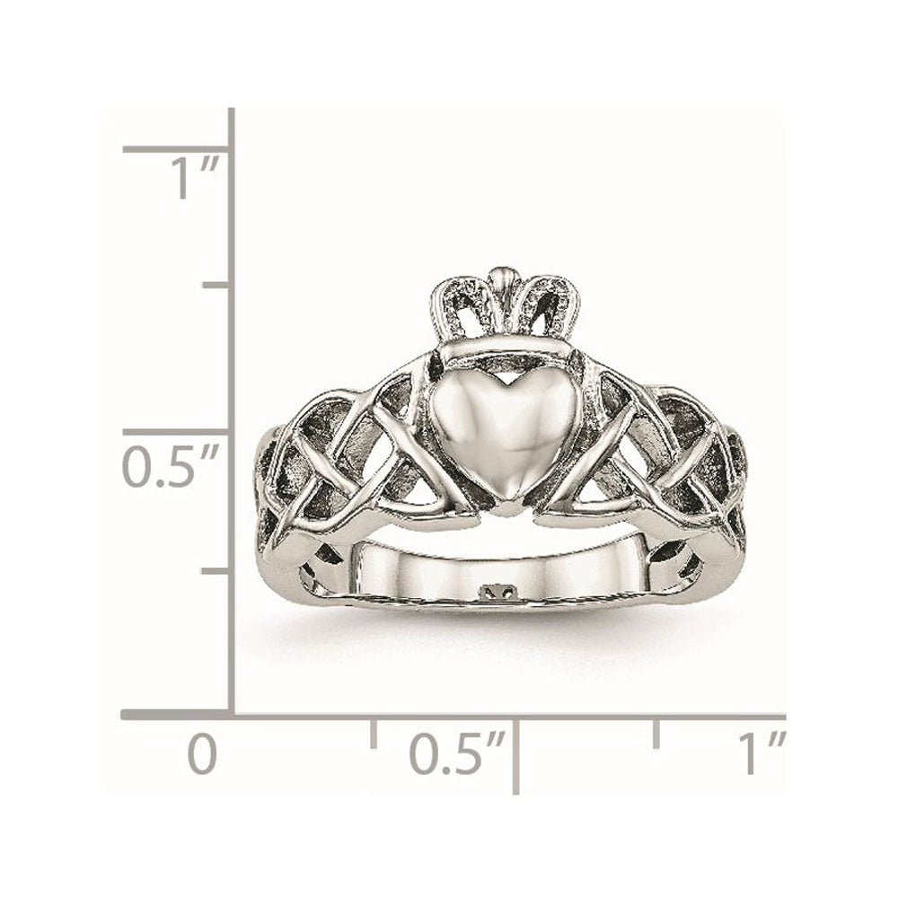 Alternate view of the Ladies 11mm Stainless Steel Polished Claddagh Tapered Ring by The Black Bow Jewelry Co.