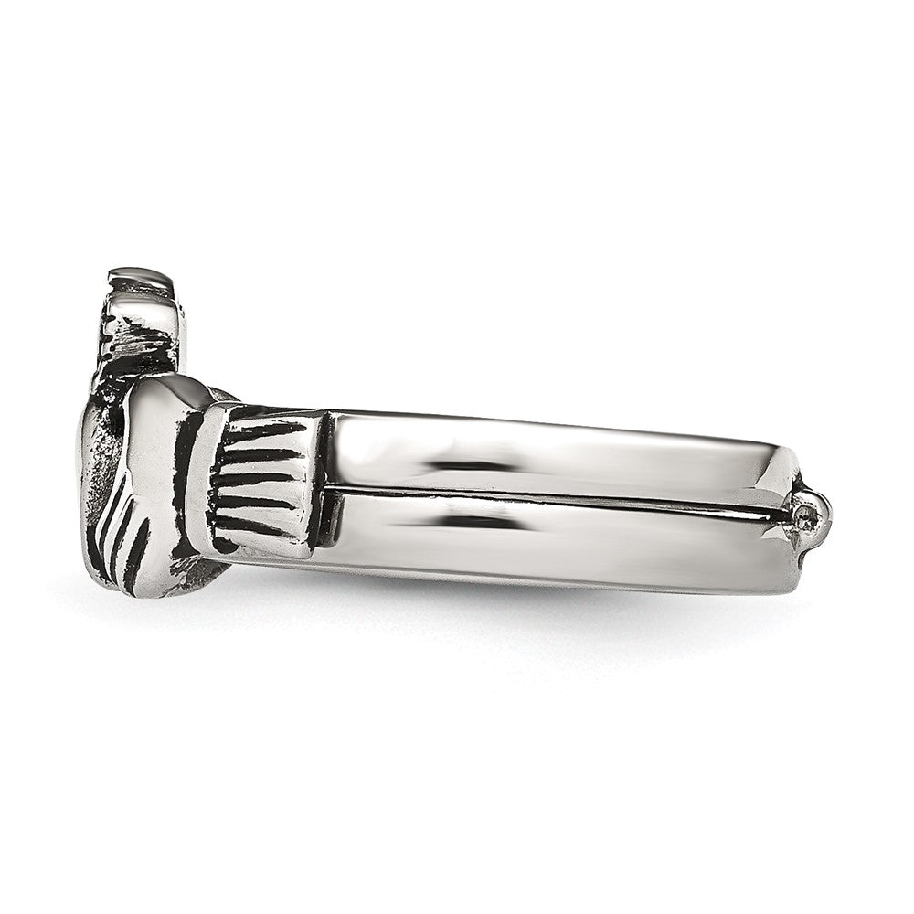 Alternate view of the Stainless Steel Love, Loyalty, Friendship Claddagh Hinged Ring by The Black Bow Jewelry Co.