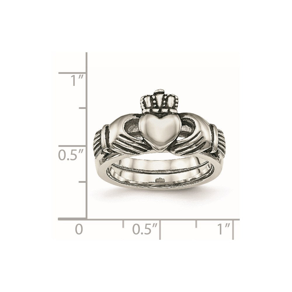 Alternate view of the Stainless Steel Love, Loyalty, Friendship Claddagh Hinged Ring by The Black Bow Jewelry Co.