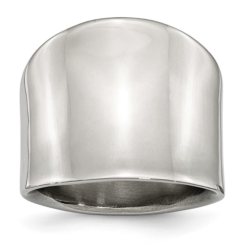 Ladies 17mm Stainless Steel Polished Concaved Tapered Ring, Item R11762 by The Black Bow Jewelry Co.