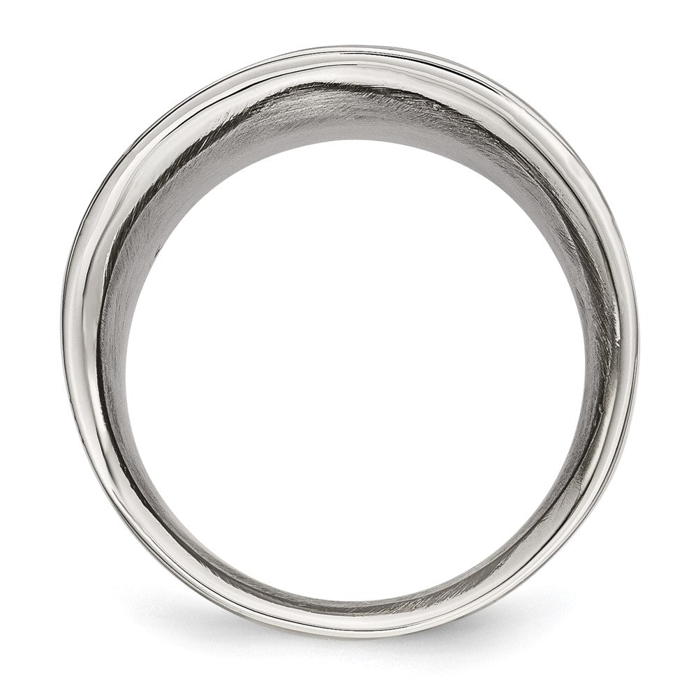 Alternate view of the Ladies 17mm Stainless Steel Polished Concaved Tapered Ring by The Black Bow Jewelry Co.