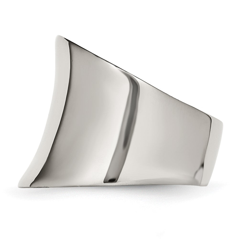 Alternate view of the Ladies 17mm Stainless Steel Polished Concaved Tapered Ring by The Black Bow Jewelry Co.