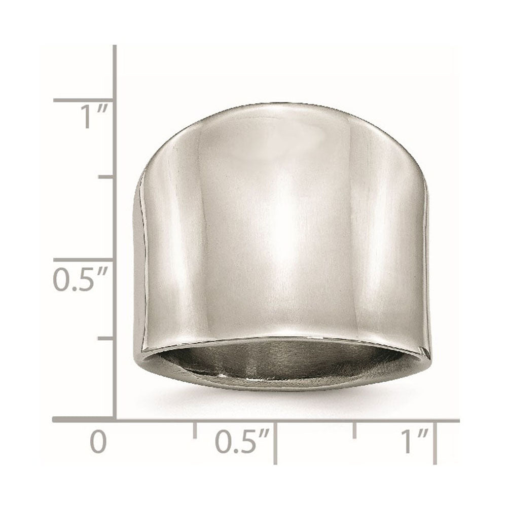 Alternate view of the Ladies 17mm Stainless Steel Polished Concaved Tapered Ring by The Black Bow Jewelry Co.