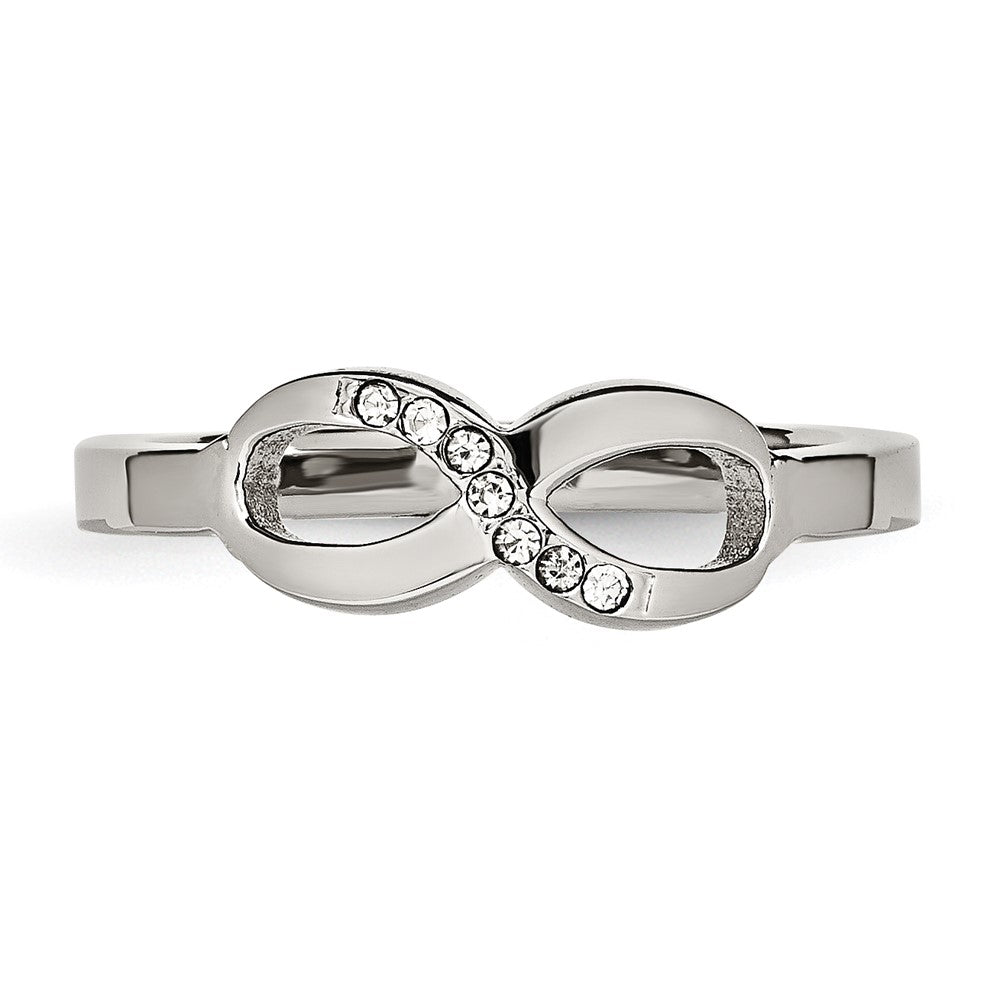 Alternate view of the 6mm Stainless Steel & CZ Polished Infinity Symbol Ring by The Black Bow Jewelry Co.