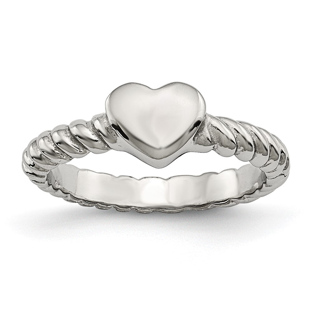 6mm Stainless Steel Polished Twisted Heart Ring, Item R11765 by The Black Bow Jewelry Co.
