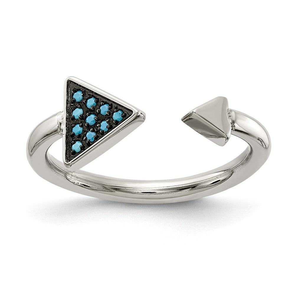 Stainless Steel Reconstructed Turquoise Triangle Open Ring, Item R11768 by The Black Bow Jewelry Co.
