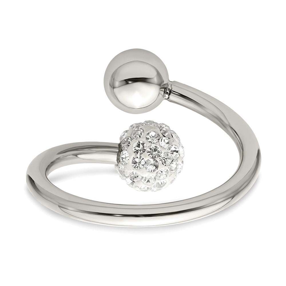 Alternate view of the Polished Stainless Steel &amp; Crystal Ball Bypass Ring by The Black Bow Jewelry Co.