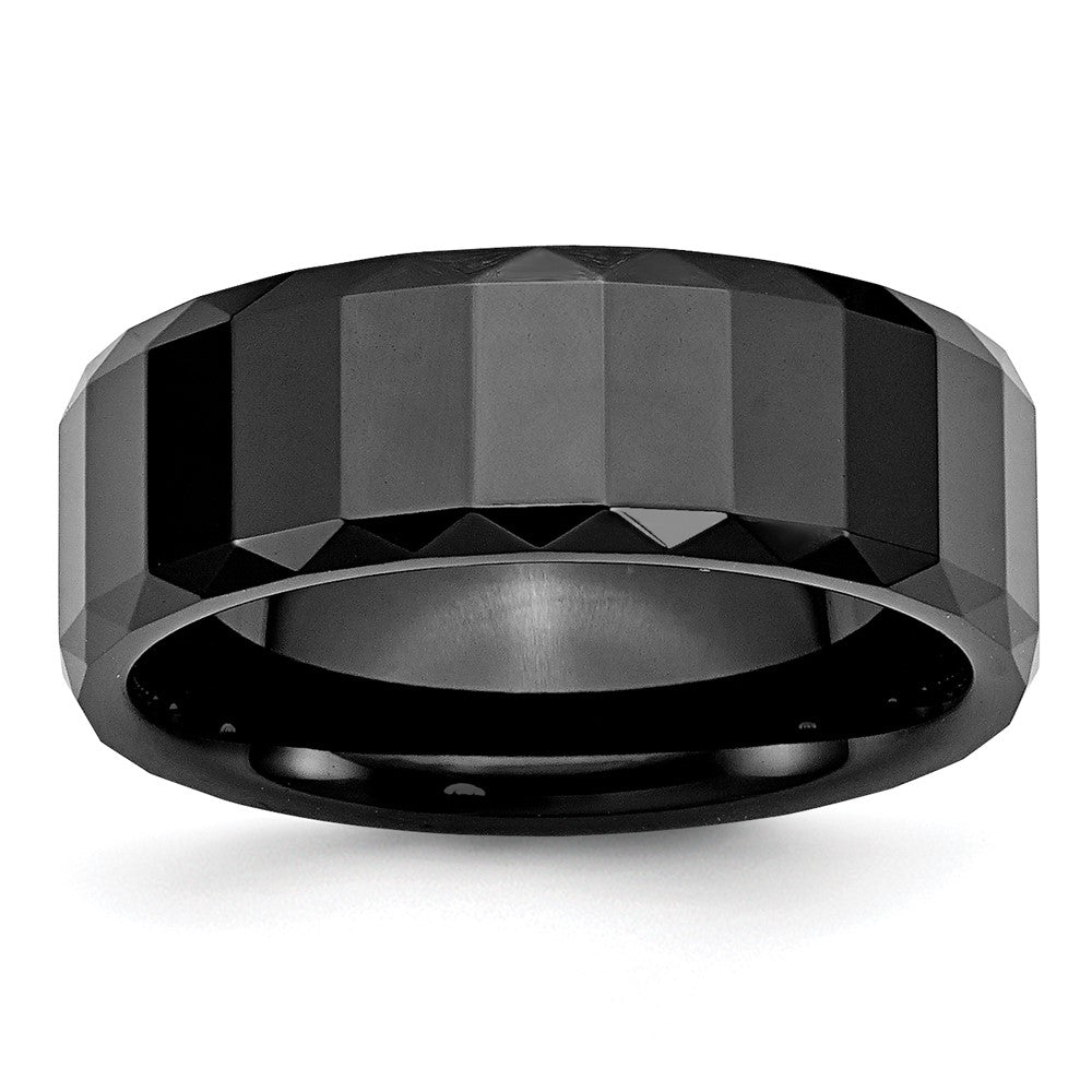 8mm Black Ceramic Faceted &amp; Beveled Edge Standard Fit Band, Item R11771 by The Black Bow Jewelry Co.