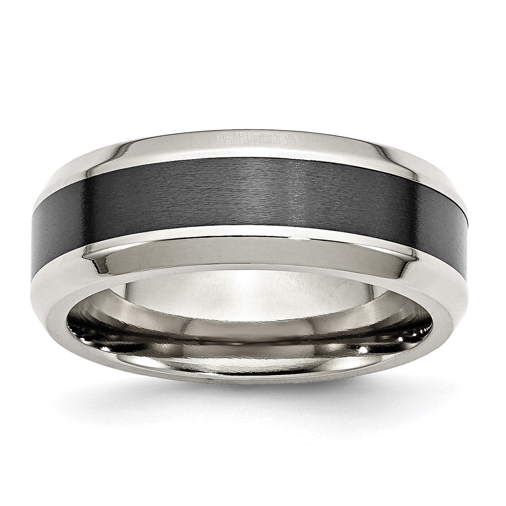 8mm Stainless Steel &amp; Black Ceramic Center Beveled Standard Fit Band, Item R11772 by The Black Bow Jewelry Co.