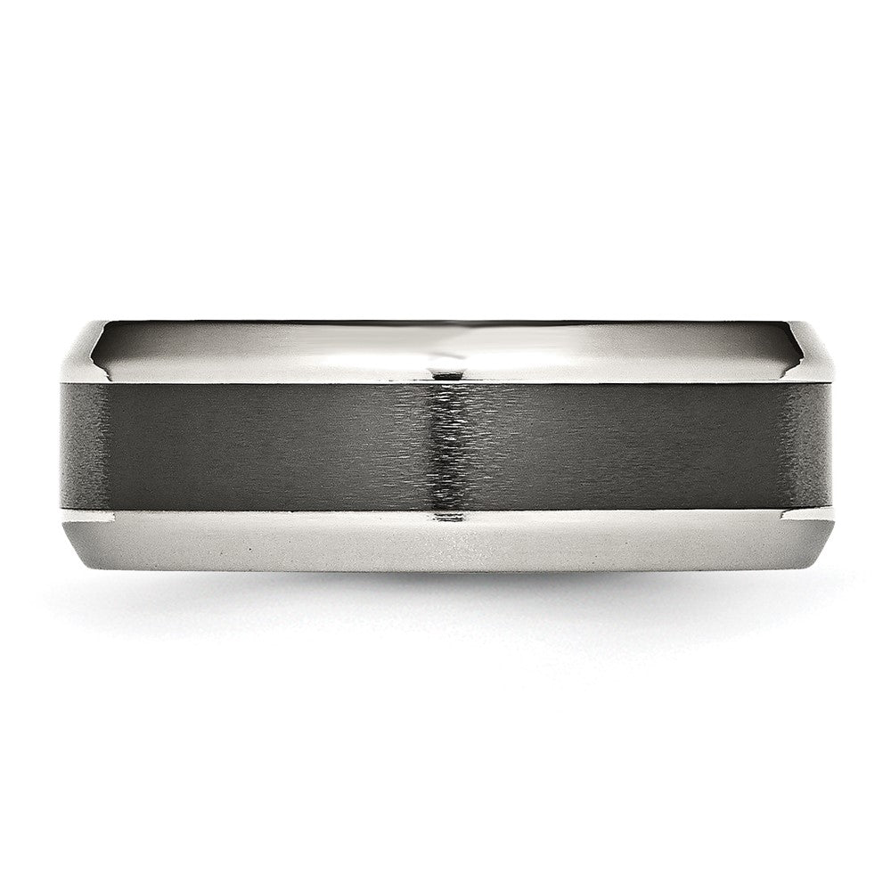 Alternate view of the 8mm Stainless Steel &amp; Black Ceramic Center Beveled Standard Fit Band by The Black Bow Jewelry Co.