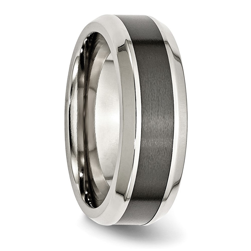 Alternate view of the 8mm Stainless Steel &amp; Black Ceramic Center Beveled Standard Fit Band by The Black Bow Jewelry Co.