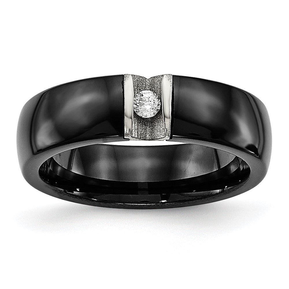 6mm Black Ceramic, Stainless Steel &amp; CZ Standard Fit Band, Item R11773 by The Black Bow Jewelry Co.