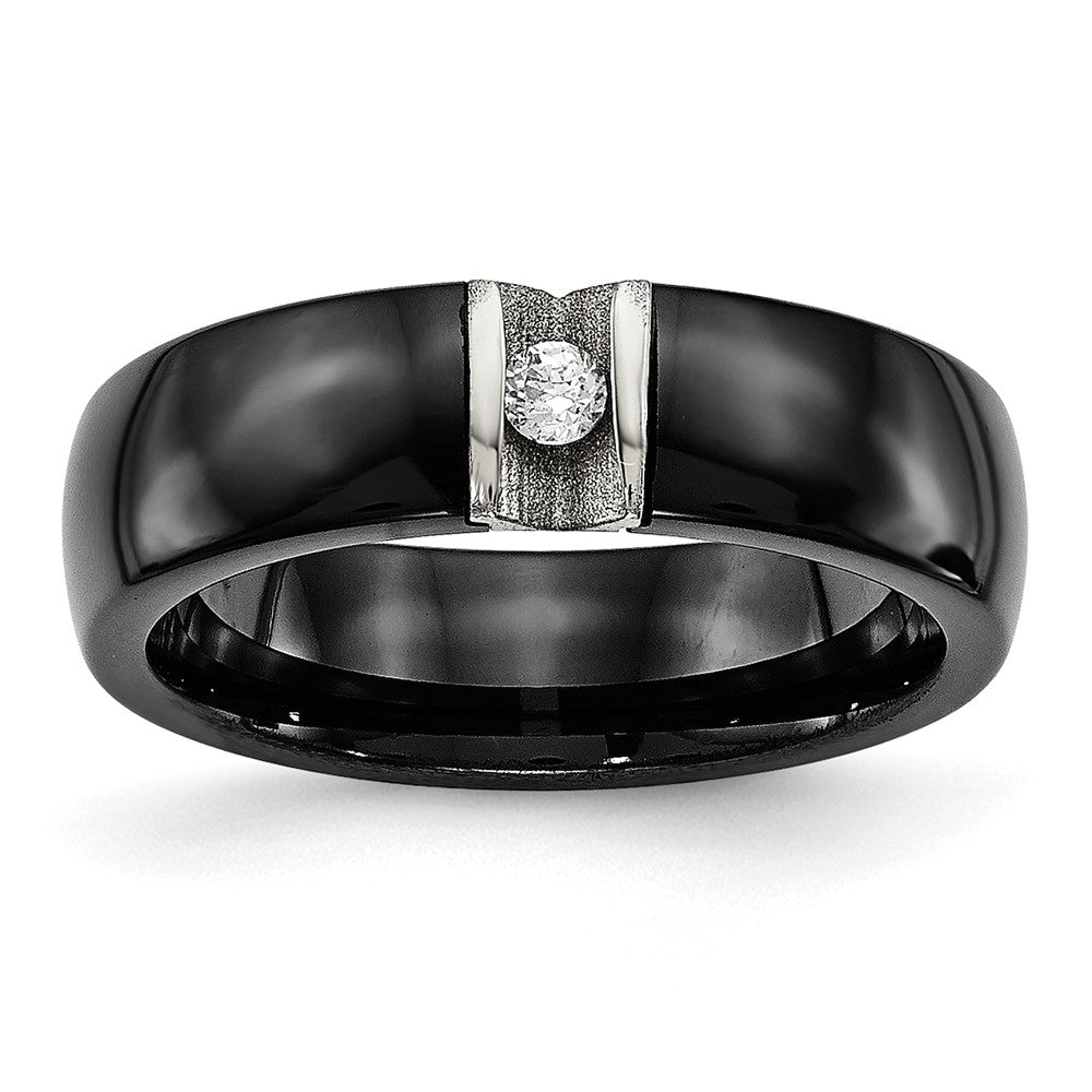 6mm Black Ceramic, Stainless Steel & CZ Standard Fit Band, Item R11773 by The Black Bow Jewelry Co.