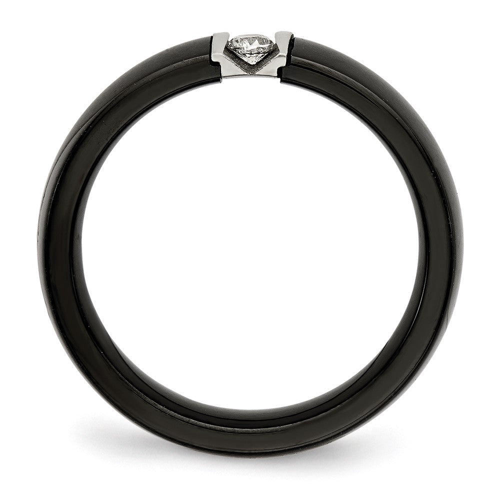 Alternate view of the 6mm Black Ceramic, Stainless Steel &amp; CZ Standard Fit Band by The Black Bow Jewelry Co.